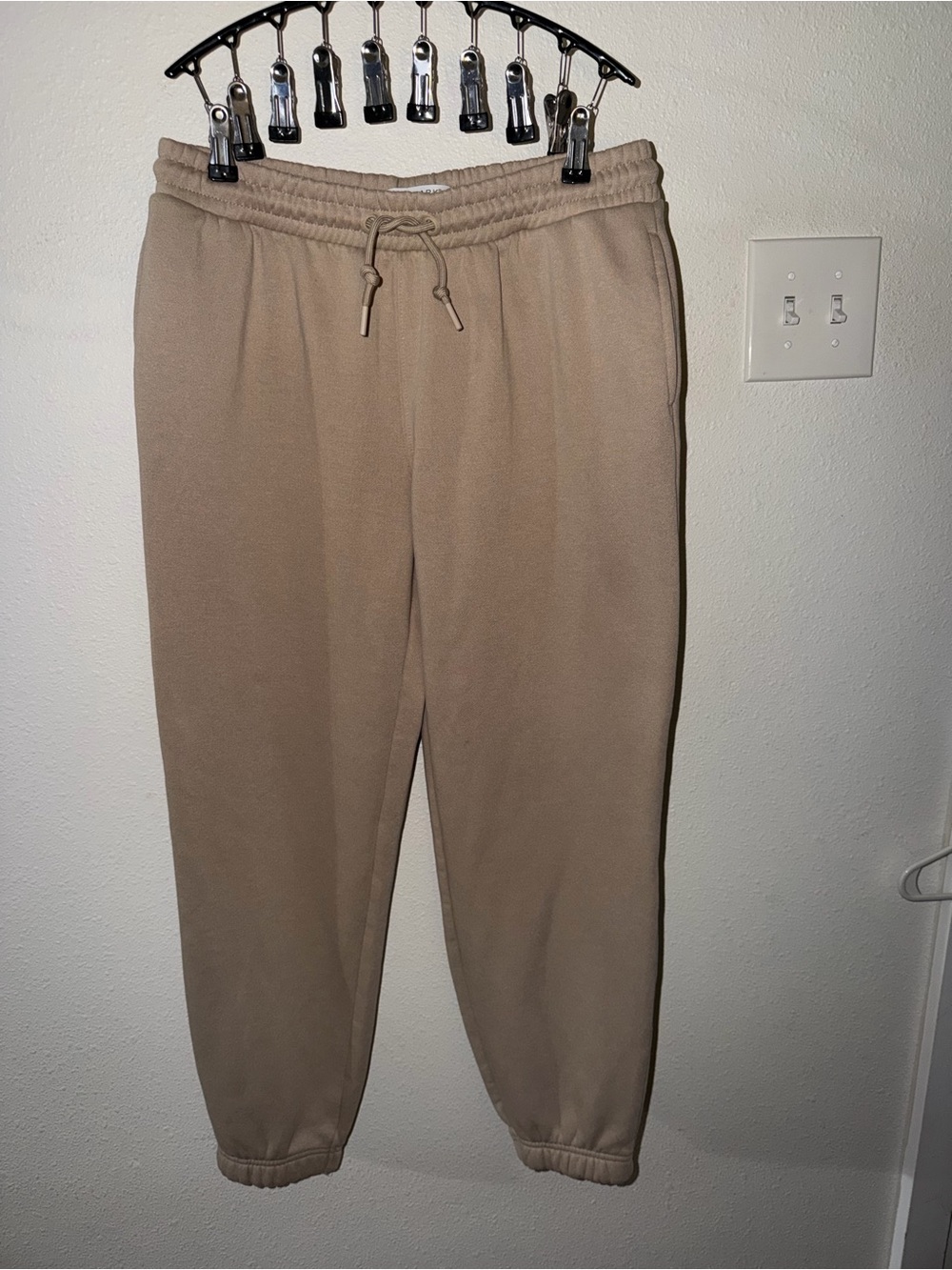 Primark Women's Drawstring Fleece Joggers - Beige size M